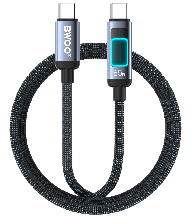 USB-C Data- och laddningskabel - USB-C BWOO X324CC Display, 65W, 1m, Svart