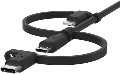 USB-A till Lightning / microUSB / USB-C dataladdningskabel Belkin BoostCharge, 1m, svart CAC001bt1MBK