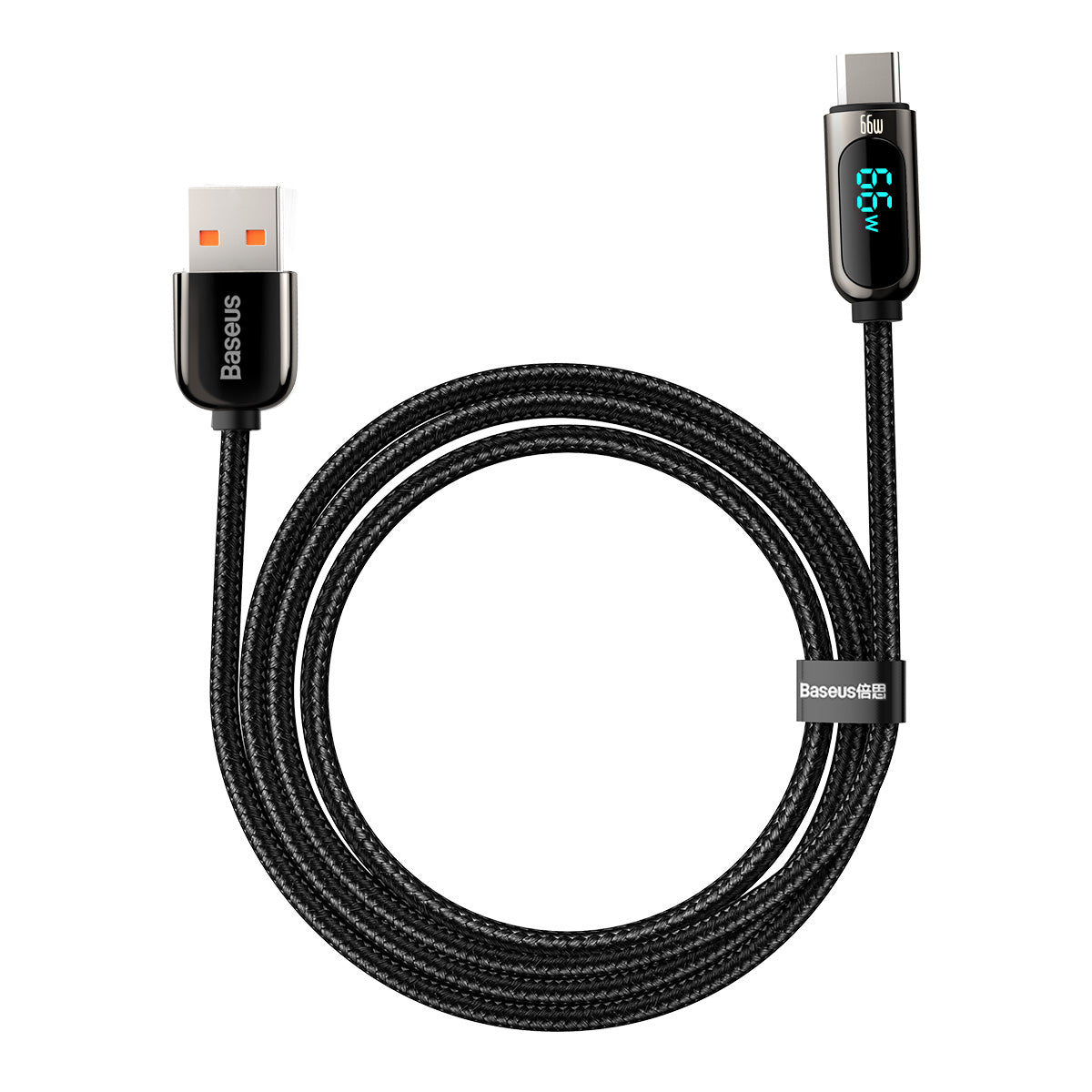 USB-A till USB-C Data- och Laddningskabel Baseus Display, 66W, 2m, Svart CASX020101