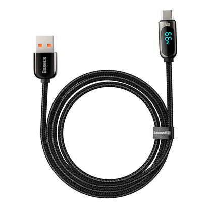 USB-A till USB-C Data- och Laddningskabel Baseus Display, 66W, 2m, Svart CASX020101