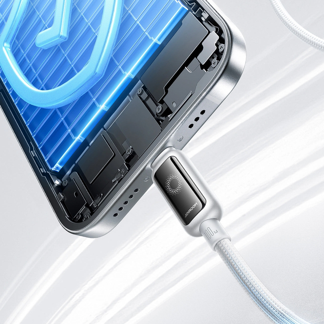 USB-C till USB-C data- och laddningskabel Joyroom S-A55 StarFlight Display, 100W, 1.2m, Vit