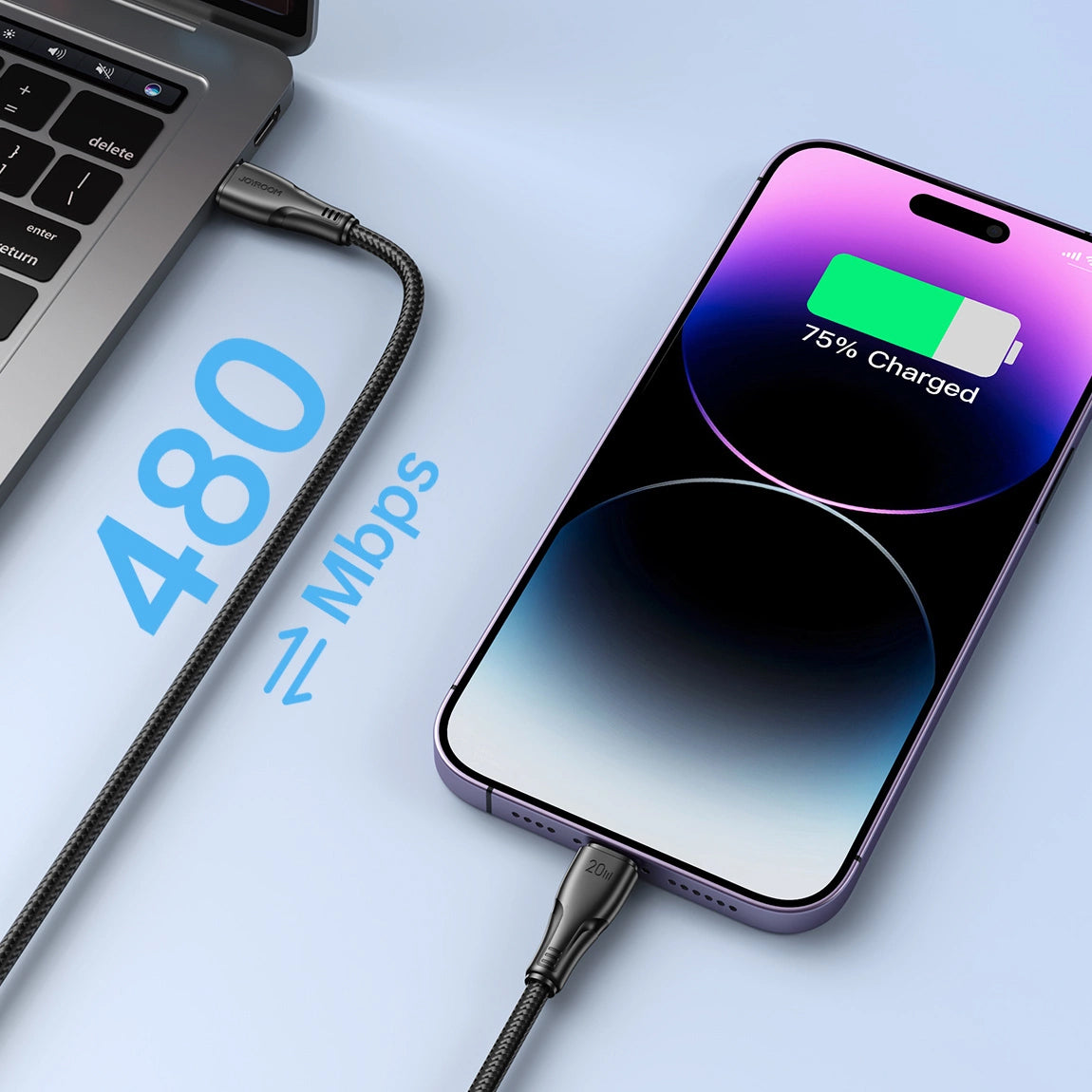 Data- och laddningskabel USB-C till Lightning Joyroom S-A11, 20W, 0,25m, Svart