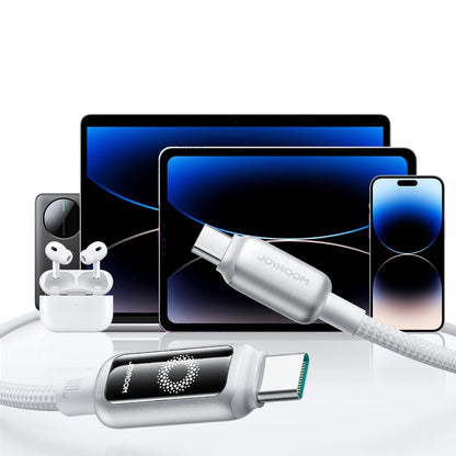 USB-C till USB-C data- och laddningskabel Joyroom S-A55 StarFlight Display, 100W, 1.2m, Vit