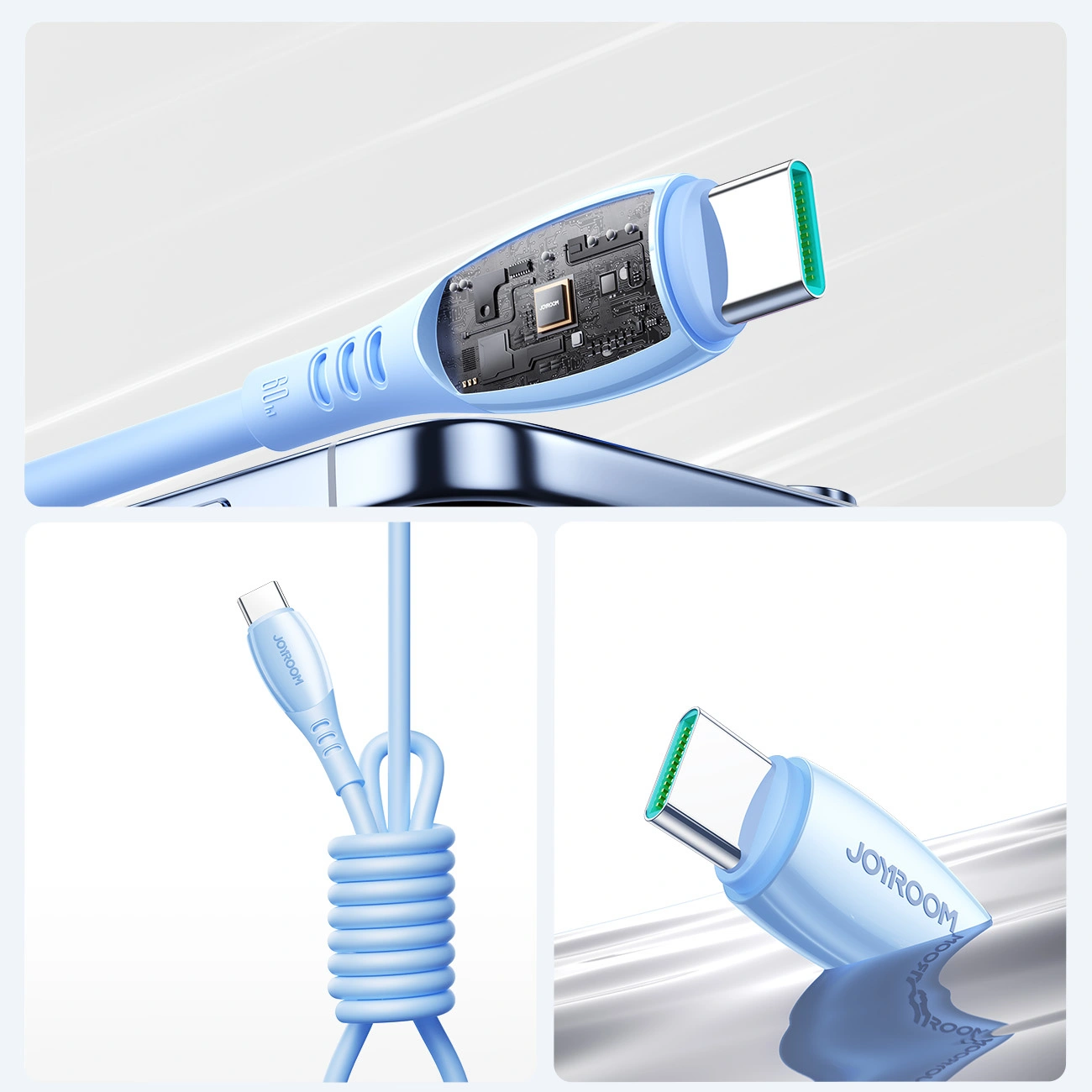 USB-C till USB-C data- och laddningskabel Joyroom S-A59 Vibrant, 60W, 1.2m, Blå
