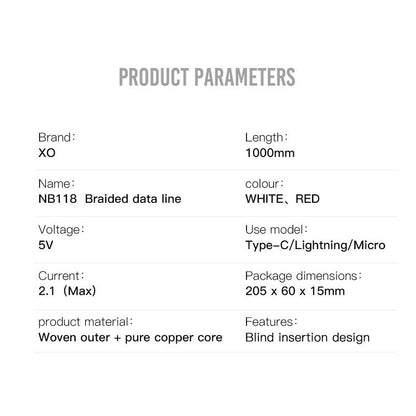 Data- och laddningskabel USB-A - microUSB XO Design NB118, 18W, 1m, Röd