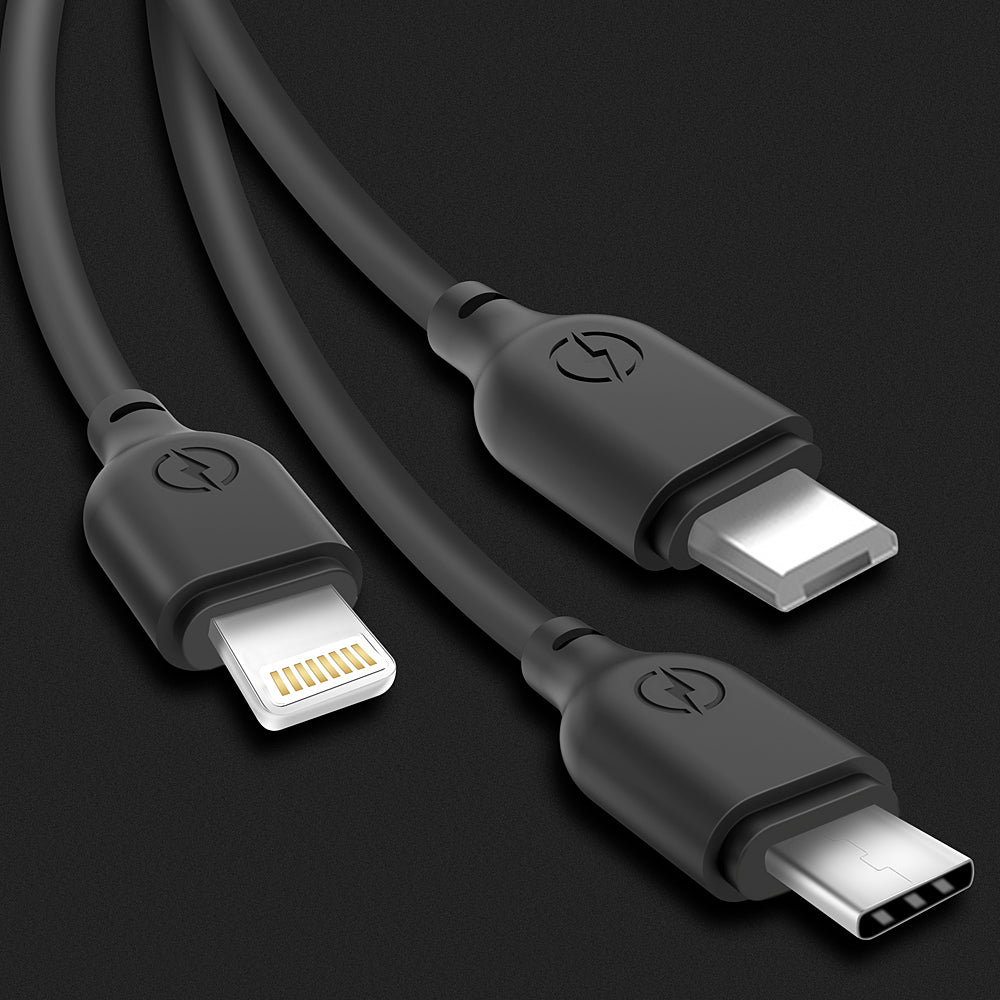 USB-laddningskabel USB-A - Lightning / microUSB / USB-C XO Design NB103 3in1, 10W, 1m, Svart