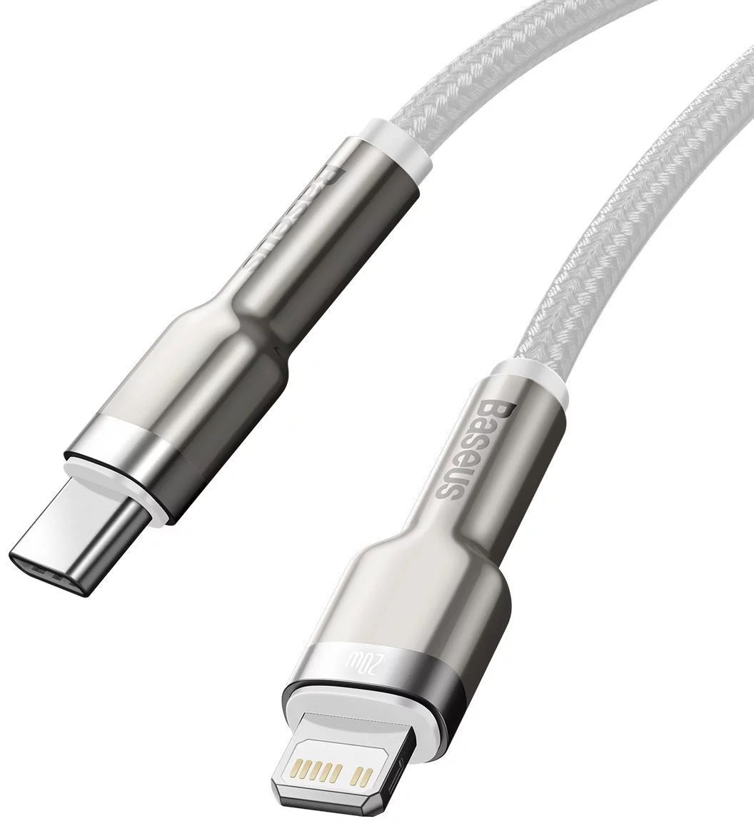 USB-C till Lightning-laddnings- och datakabel Baseus Cafule Metal Series, 20W, 2m, Vit CATLJK-B02