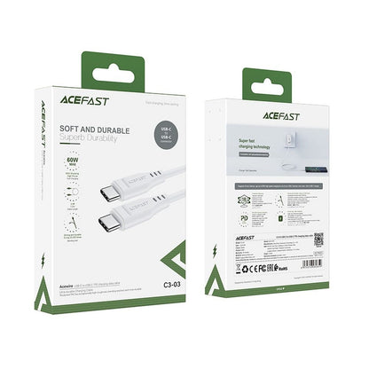 USB-C data- och laddningskabel - USB-C Acefast C3-03, 60W, 1.2m, Vit