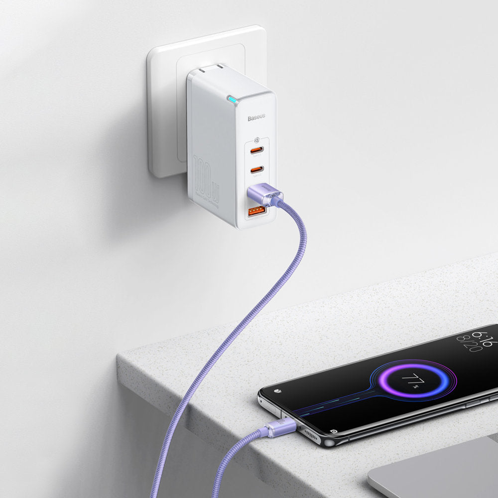 USB-A till USB-C-kabel för data och laddning Baseus Crystal Shine Series, 100W, 2m, Lila CAJY000505
