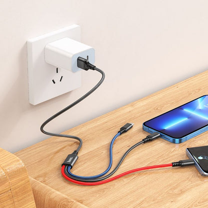 USB-A laddningskabel - Lightning / microUSB / USB-C HOCO X76 3in1, 18W, 1m, Flerfärgad
