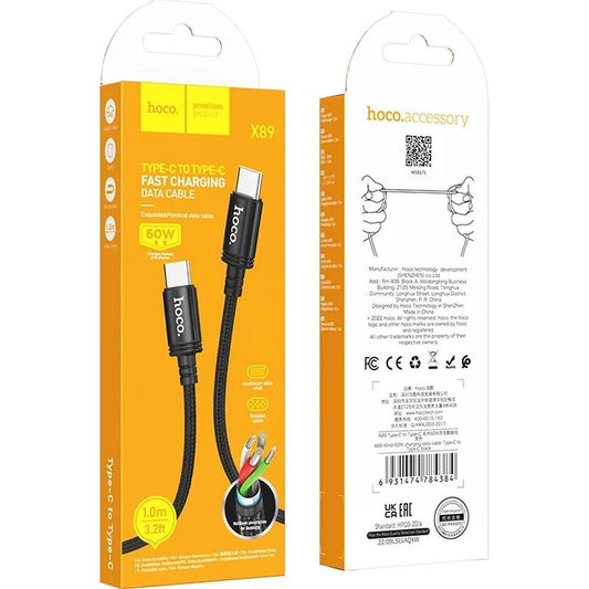 USB-C Data- och laddningskabel - USB-C HOCO X89, 60W, 1m, Svart