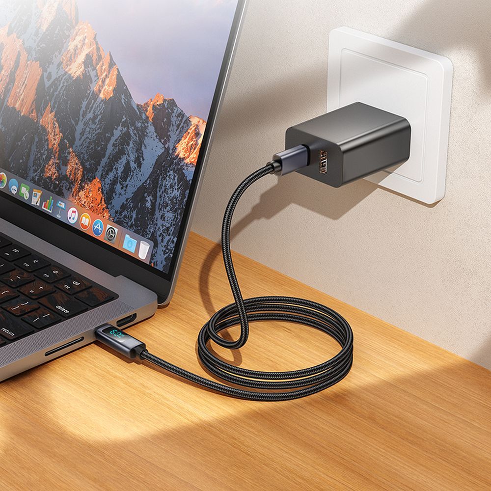 USB-C - USB-C Data- och Laddningskabel HOCO Display X112, 60W, 1m, Svart