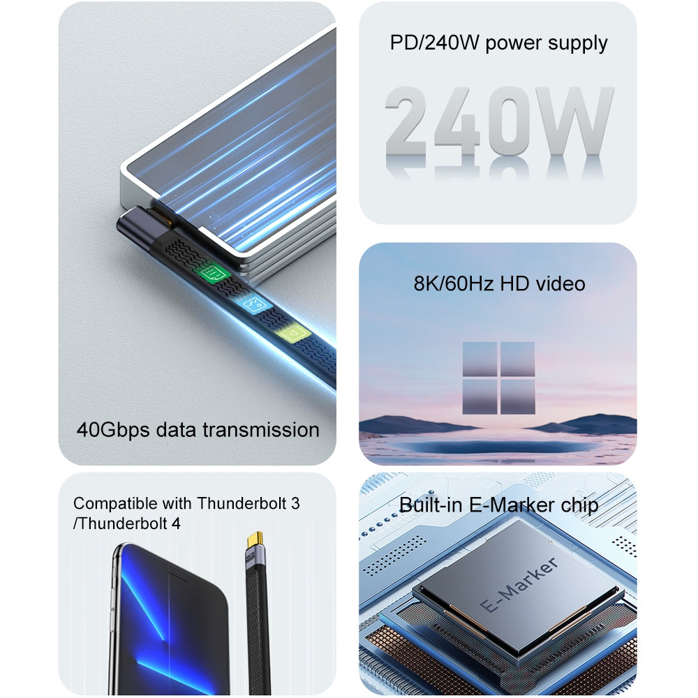 USB-C - USB-C OEM Angled 8K Video Version 3 data- och laddningskabel, 240W, 0.15m, Svart