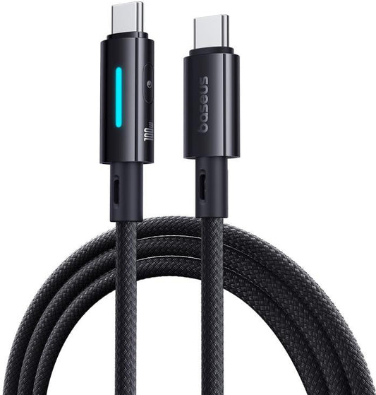 USB-C - USB-C Baseus Lit Button Control data- och laddningskabel, 100W, 1m, Svart P10379000121-00