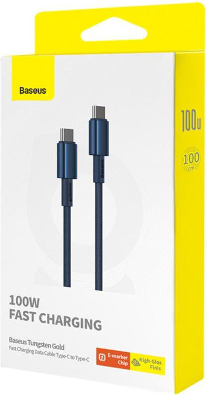 USB-C till USB-C Data- och Laddningskabel Baseus Tungsten Gold, 100W, 1m, Marinblå P10319800321-03