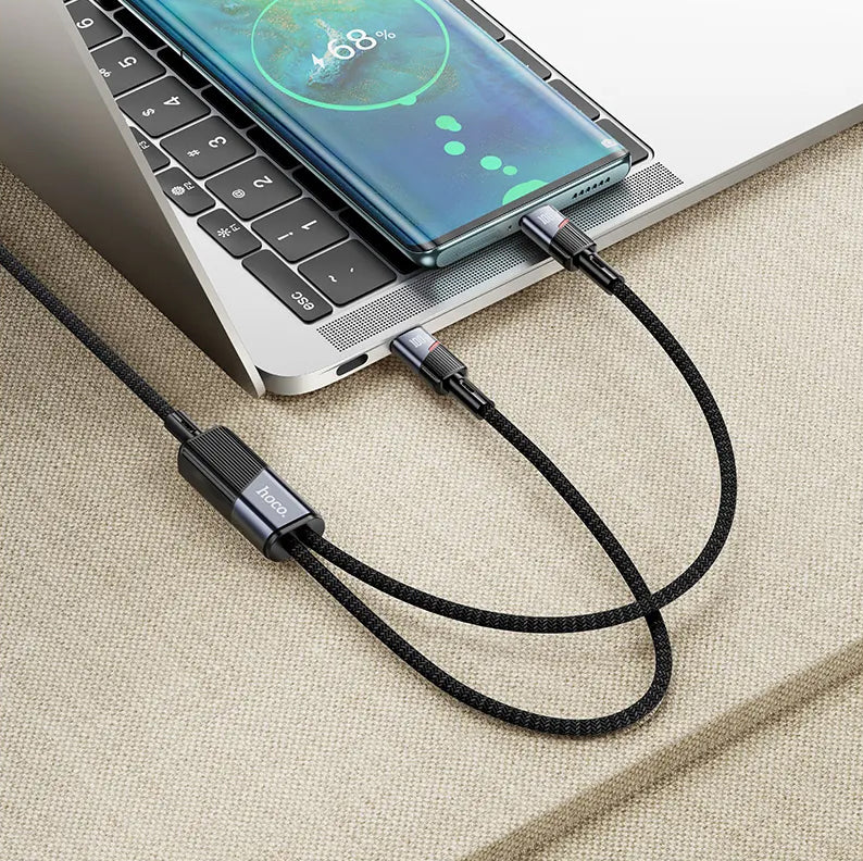 USB-C Data- och Laddningskabel - 2 x USB-C HOCO U139 2in1, 100W, 1.2m, Svart