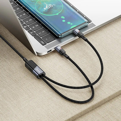 USB-C Data- och Laddningskabel - 2 x USB-C HOCO U139 2in1, 100W, 1.2m, Svart