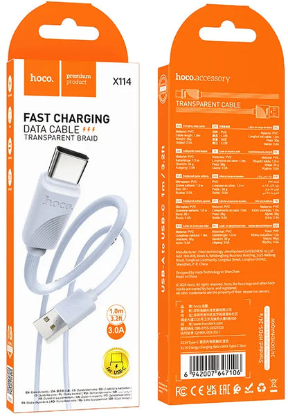 USB-A till USB-C Data- och Laddningskabel HOCO X114, 18W, 1m, Blå