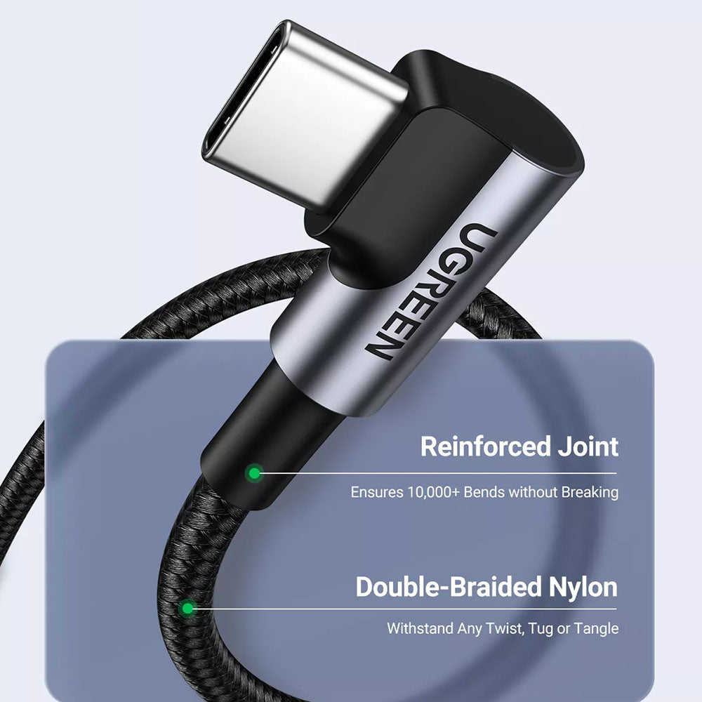 USB-C till USB-C data- och laddningskabel UGREEN US335 Angled, 100W, 2m, Svart