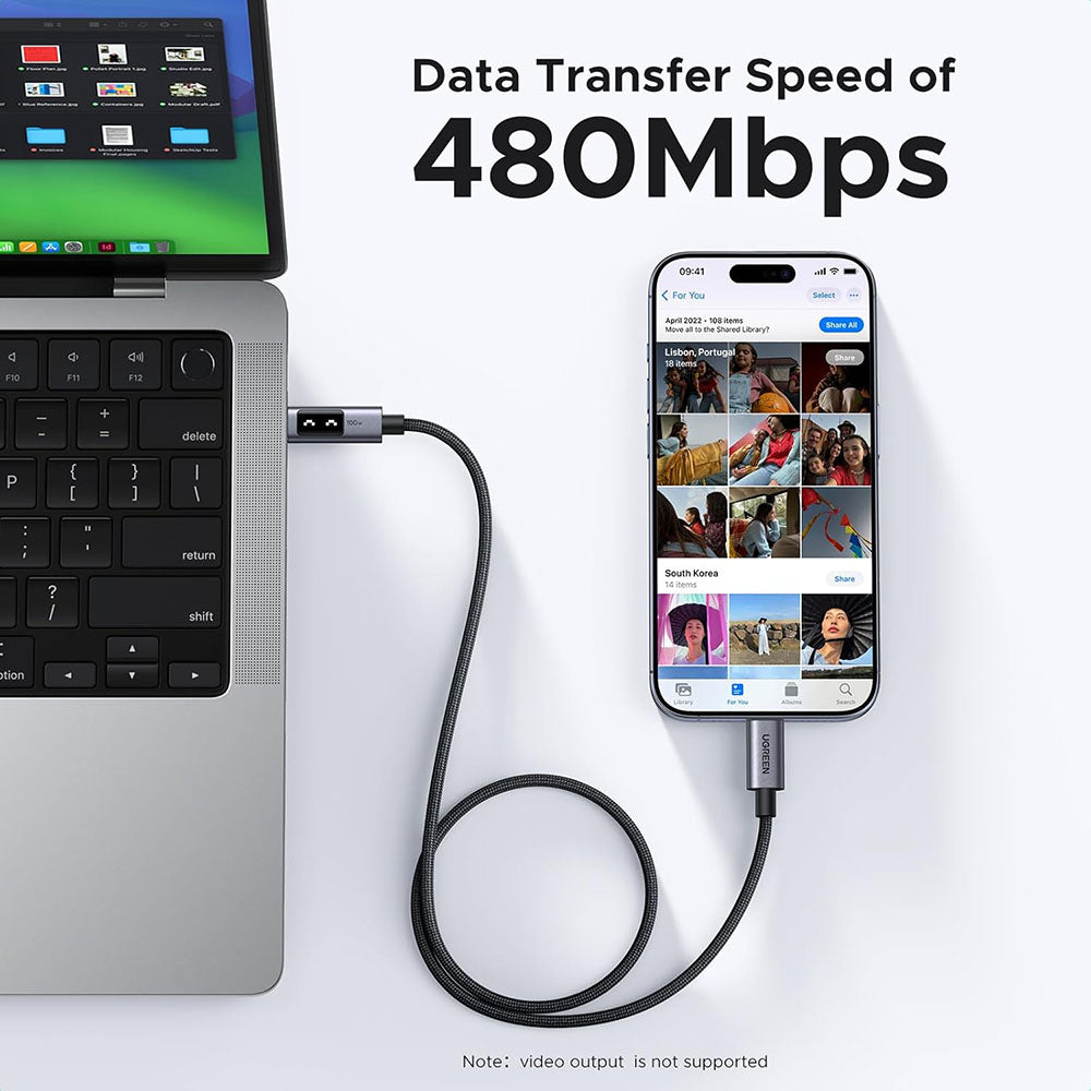 USB-C till USB-C data- och laddningskabel UGREEN L509, 100W, 1m, Grå