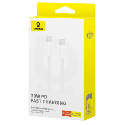 USB-C till USB-C Data- och Laddningskabel Baseus Superior Series 2, 30W, 1m, Vit P10365200211-00