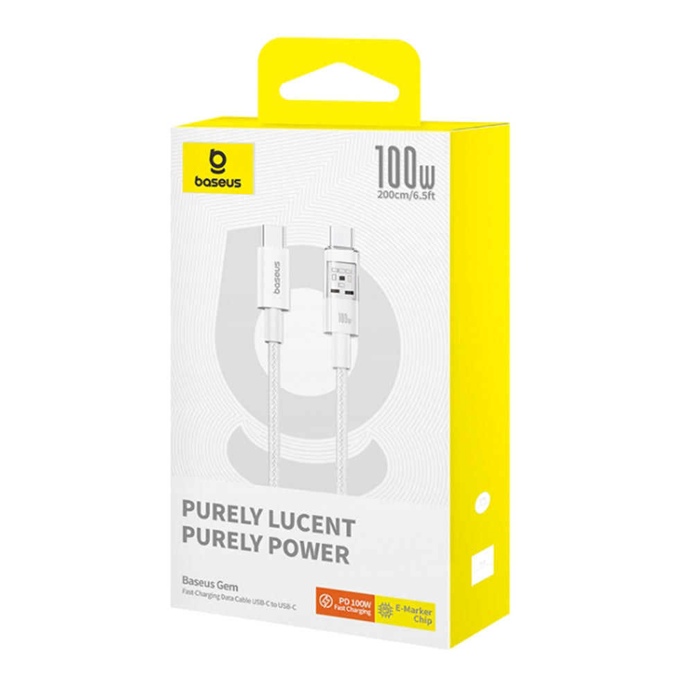 USB-C - USB-C Data- och Laddningskabel Baseus Gem, 100W, 2m, Vit P10373000211-01