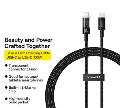 USB-C till USB-C Data- och Laddningskabel Baseus Gem, 100W, 2m, Svart P10373000111-01