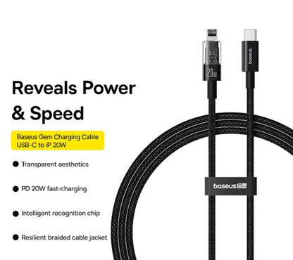 USB-C till Lightning Data- och Laddningskabel Baseus Gem, 20W, 2m, Svart P10373001111-01