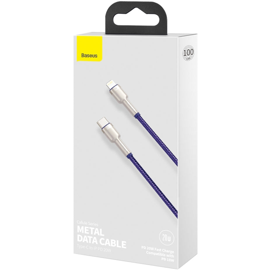 USB-C - Lightning Data- och Laddningskabel Baseus Cafule Metal Series, 20W, 1m, Lila CATLJK-A05