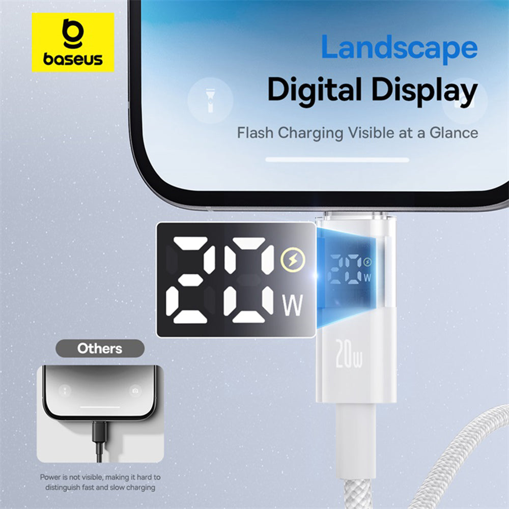 USB-C - Lightning Baseus Display 2 data- och laddningskabel, 20W, 1m, Vit P10382703211-00