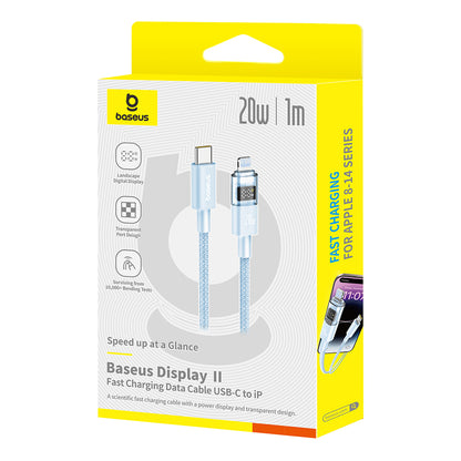 USB-C - Lightning Data- och Laddningskabel Baseus Display 2, 20W, 1m, Blå P10382703311-00