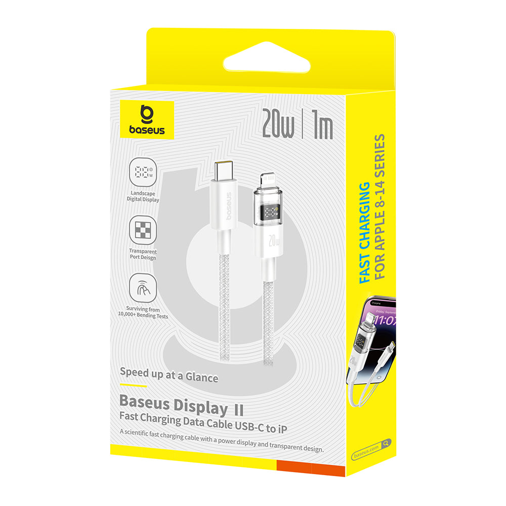 Data- och laddningskabel USB-C - Lightning Baseus Display 2, 20W, 2m, Vit P10382703211-01