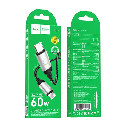USB-C Data- och Laddningskabel - USB-C HOCO X117, 60W, 1m, Svart
