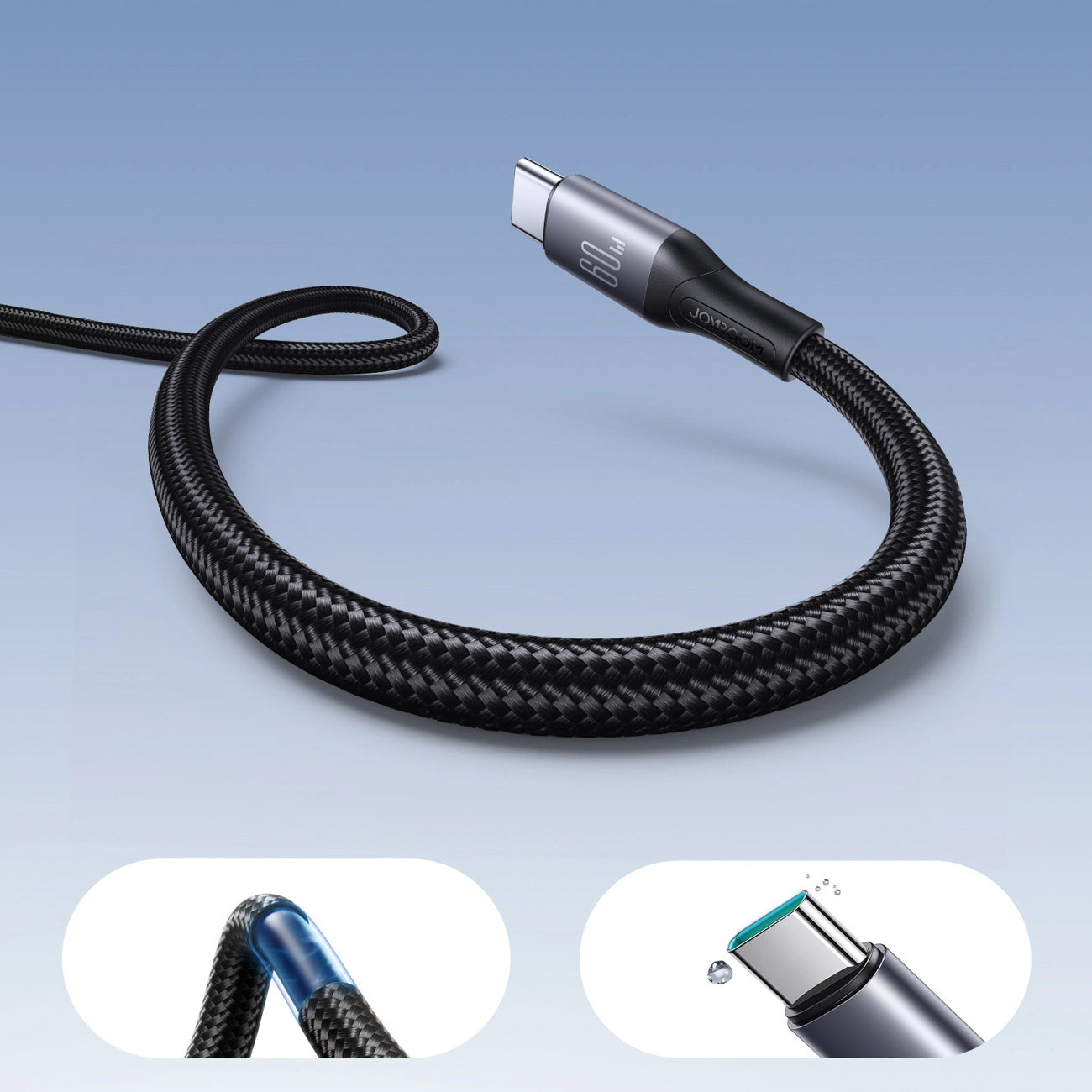 USB-C till USB-C data- och laddningskabel Joyroom S-A28 Flash, 60W, 2m, Svart