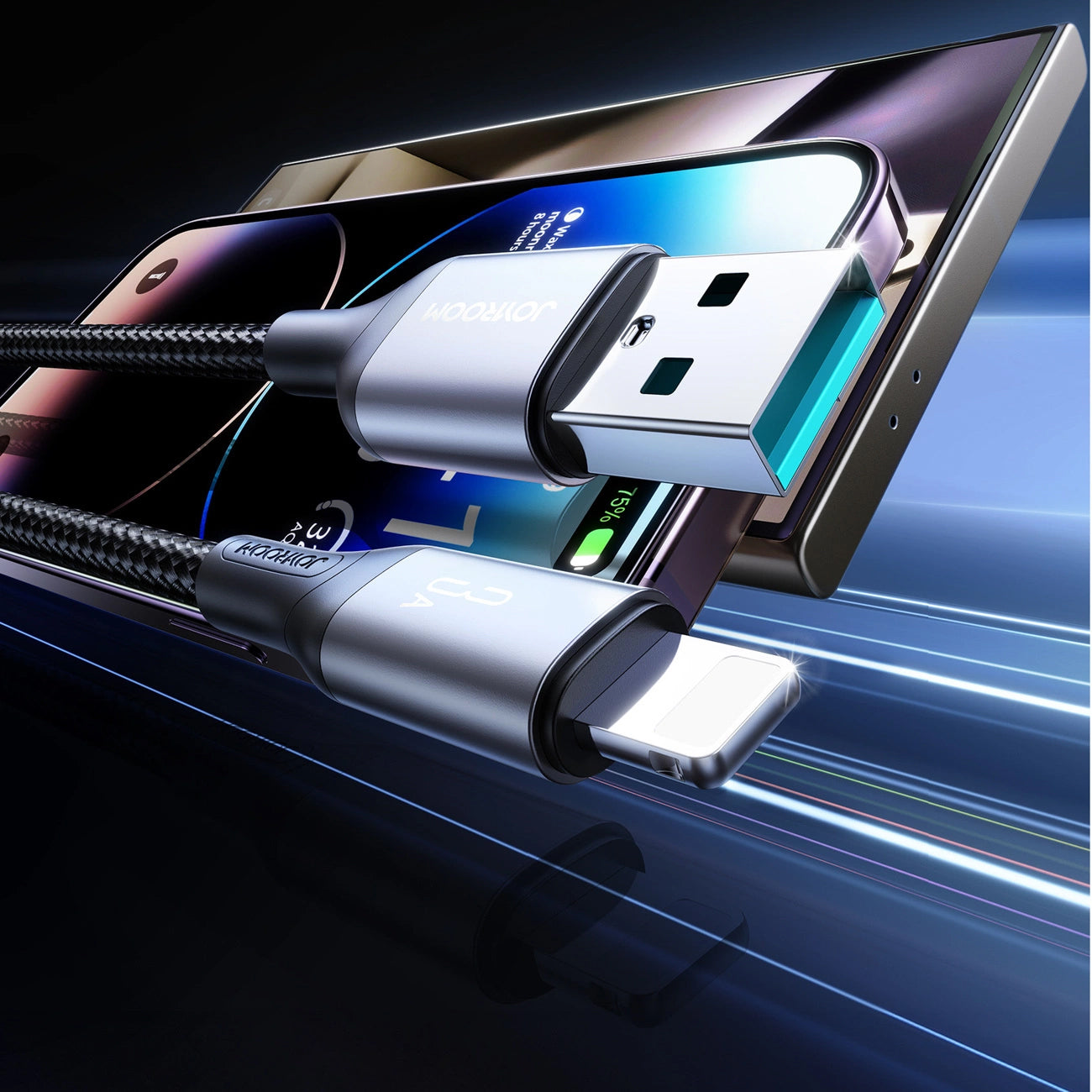 USB-A - Lightning Joyroom S-A28 Flash data- och laddningskabel, 18W, 2m, Svart