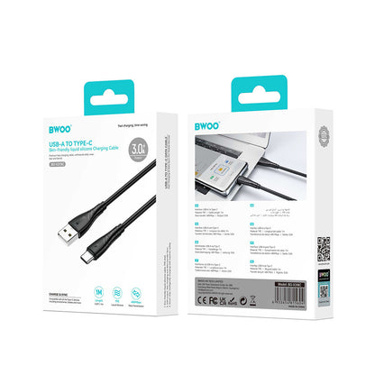 Data- och laddningskabel USB-A till USB-C BWOO BO-X318C, 27W, 1m, Svart