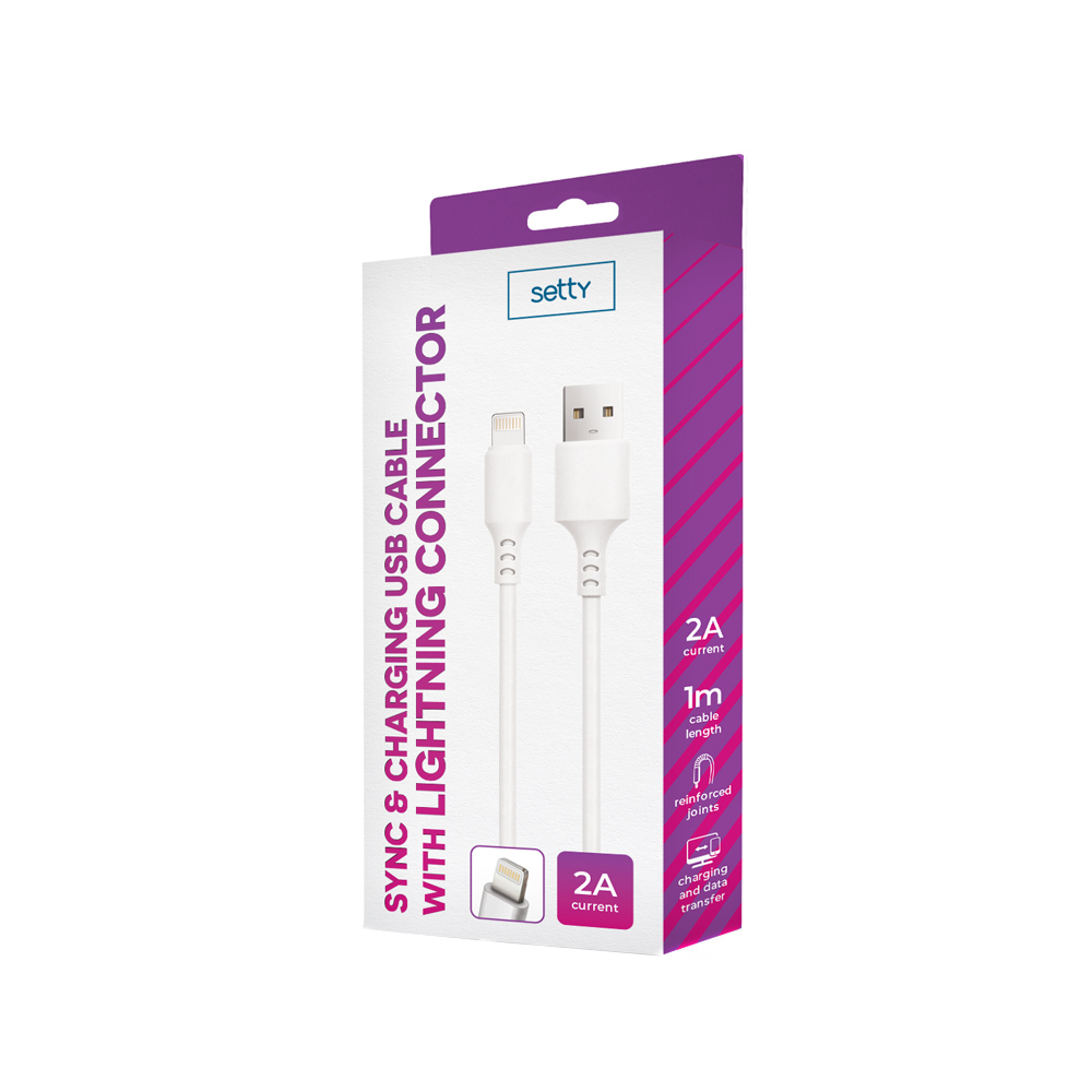 Data- och laddningskabel USB-A - Lightning Setty, 18W, 1m, Vit