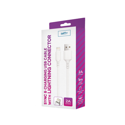 Data- och laddningskabel USB-A - Lightning Setty, 18W, 1m, Vit