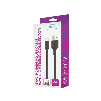 USB-A - Lightning Setty data- och laddningskabel, 18W, 1m, Svart