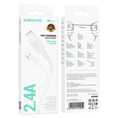 Data- och laddningskabel USB-A - Lightning Borofone BX111 Feliz, 18W, 1m, Vit