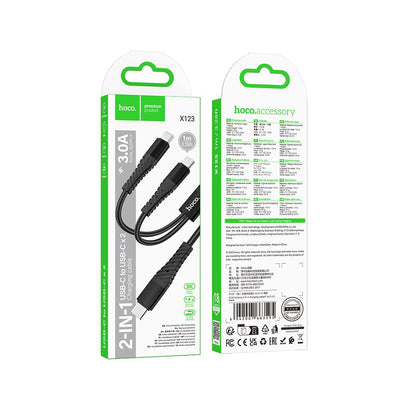 USB-C Laddningskabel - 2 x USB-C HOCO X123, 10W, 1m, Svart