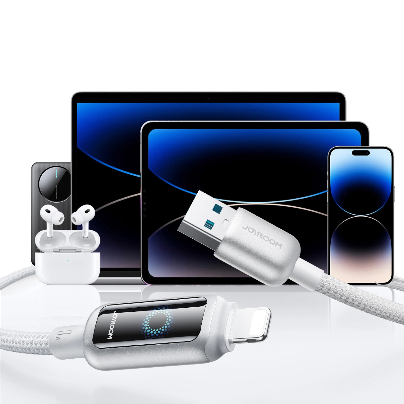 Data- och laddningskabel USB-A - Lightning Joyroom S-A55 StarFlight Display, 18W, 1.2m, Vit