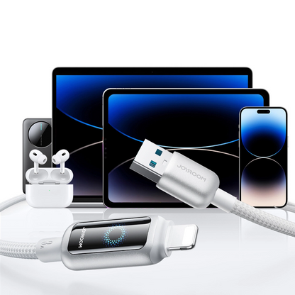 Data- och laddningskabel USB-A - Lightning Joyroom S-A55 StarFlight Display, 18W, 1.2m, Vit