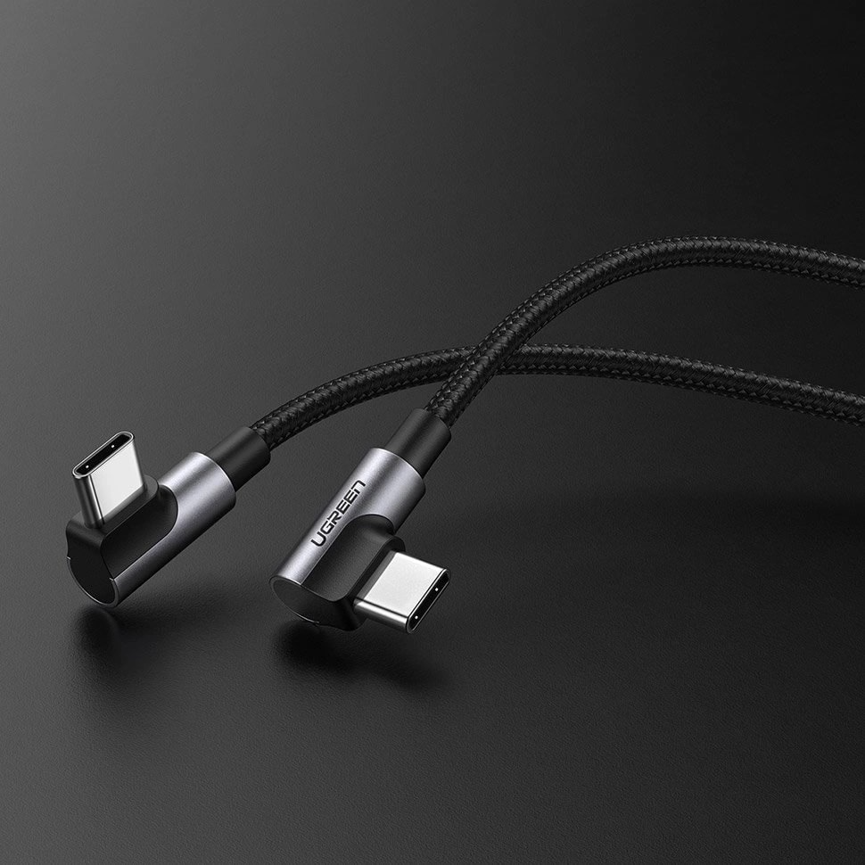 Data- och laddningskabel USB-C till USB-C UGREEN US323 Angled, 60W, 2m, Svart