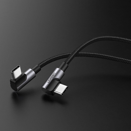 Data- och laddningskabel USB-C till USB-C UGREEN US323 Angled, 60W, 2m, Svart