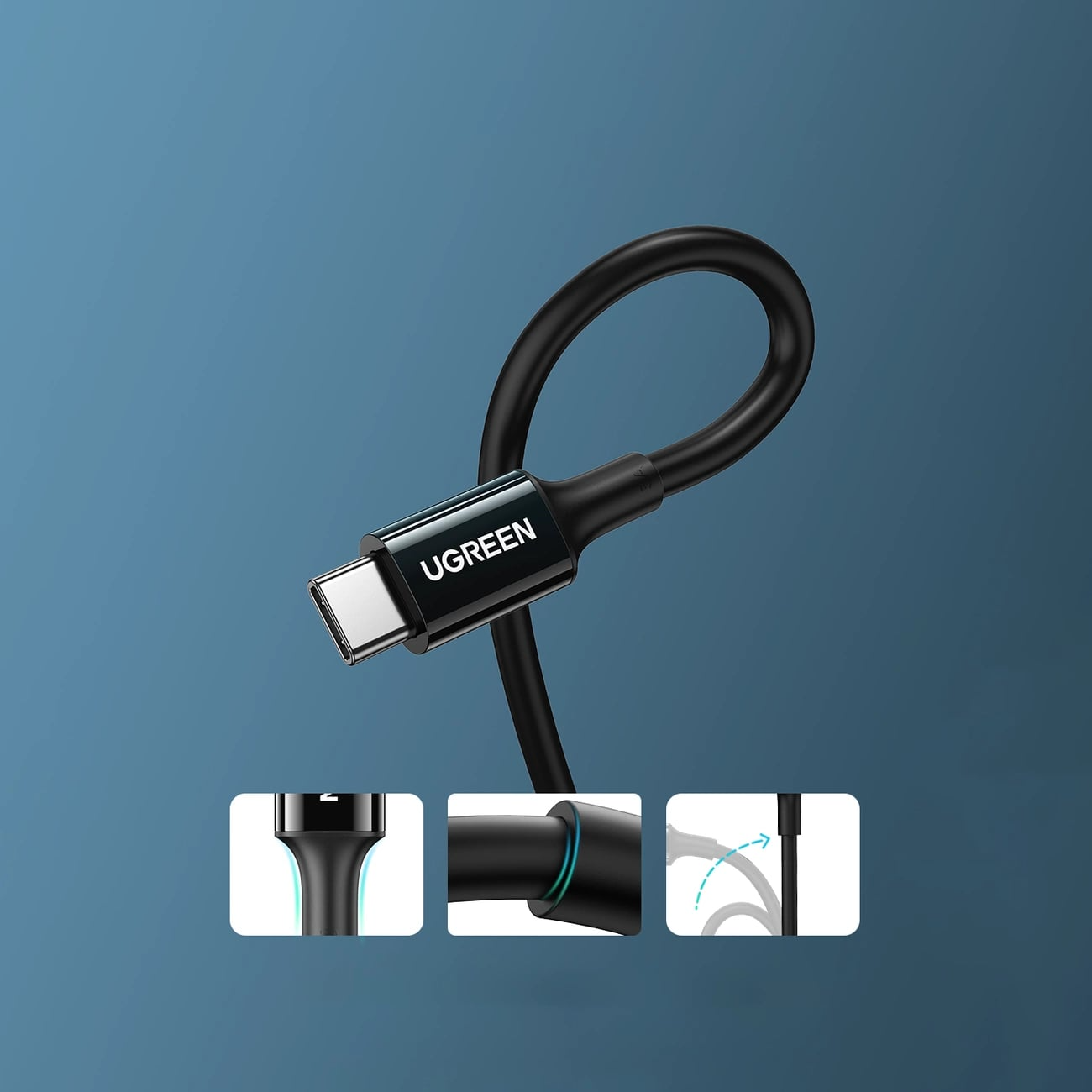 USB-C till USB-C data- och laddningskabel UGREEN US300, 100W, 2m, Svart