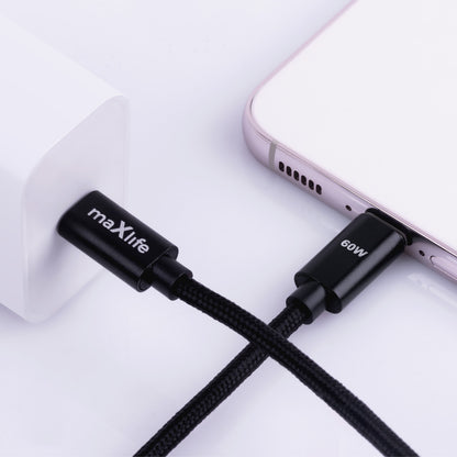 USB-C till USB-C data- och laddningskabel MaXlife MXUC-12, 60W, 1m, Svart