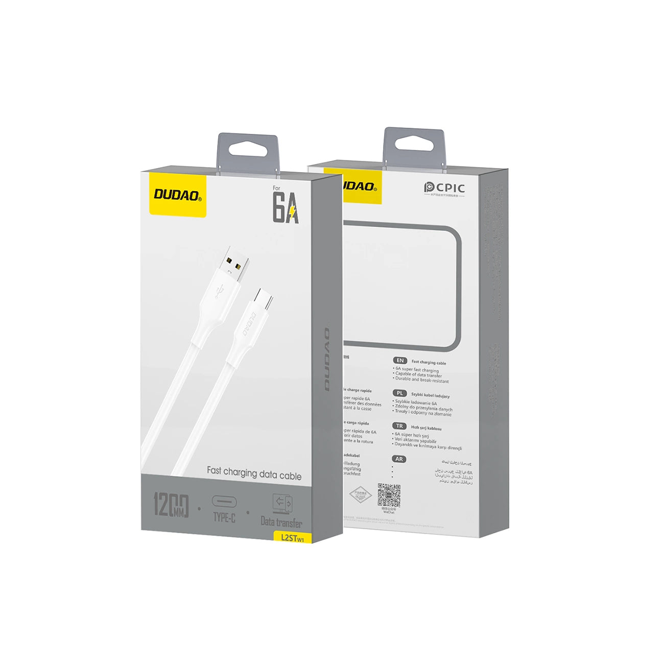 Data- och laddningskabel USB-A till USB-C Dudao L2sT, 60W, 1.2m, Vit