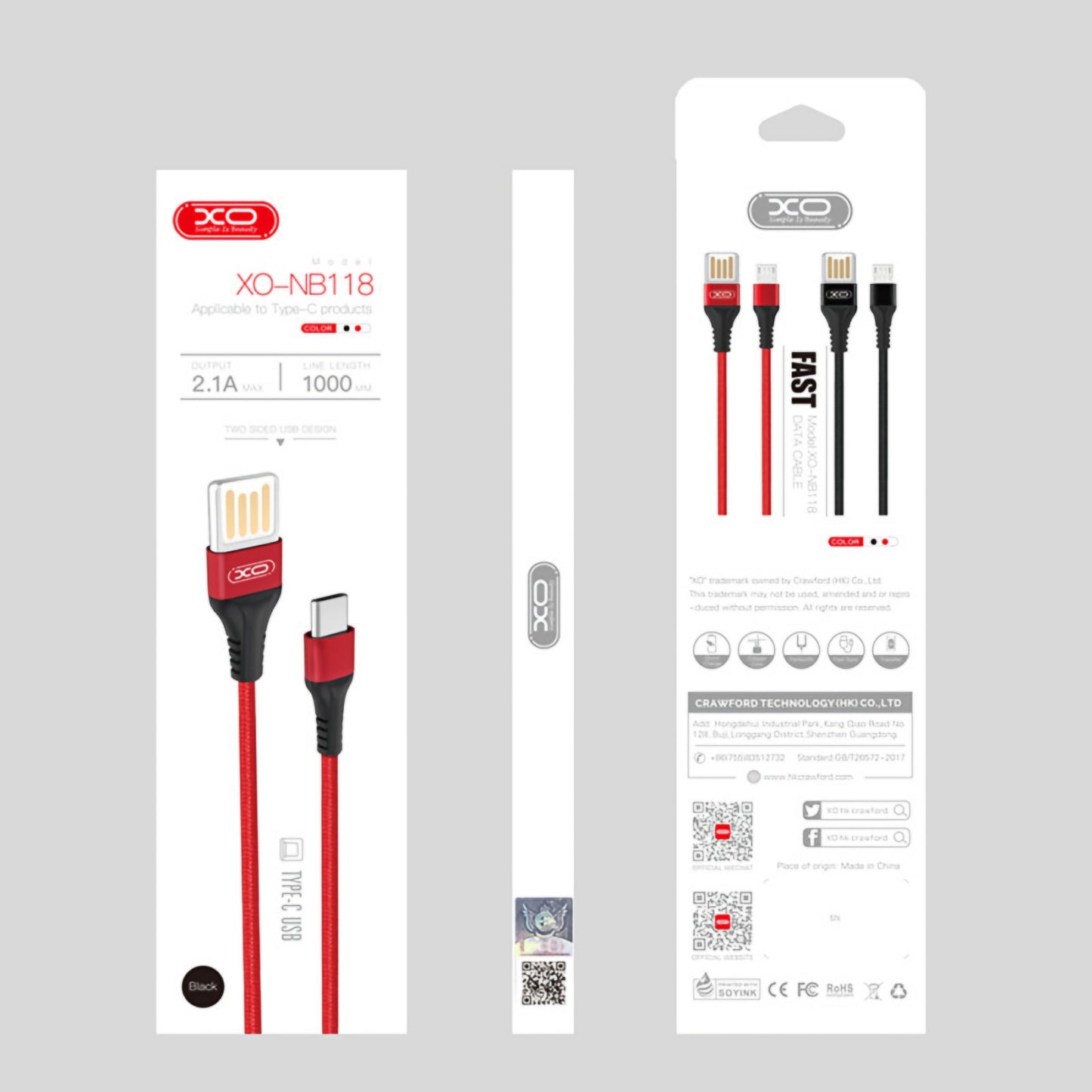 Data- och laddningskabel USB-A - microUSB XO Design NB118, 18W, 1m, Röd