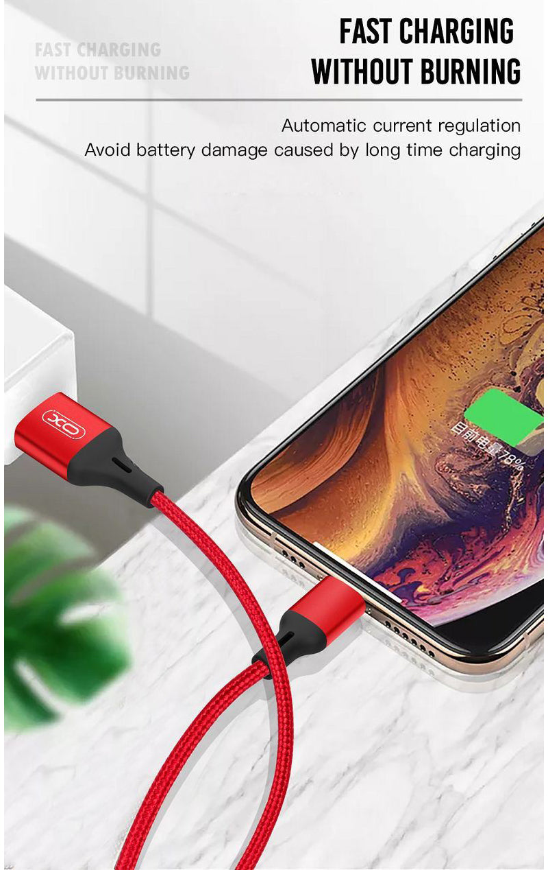 USB-A till USB-C data- och laddningskabel XO Design NB143, 18W, 2m, Röd